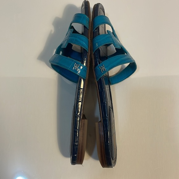 Sam Edelman EUC! BAY SLIDE SANDAL. Crocodile embossed slide in blue. - Picture 10 of 14